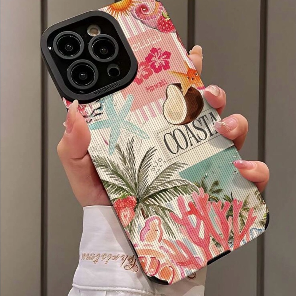 iPhone Phone Case Vertical Stripes Coastal Beach Theme PU Leather Texture